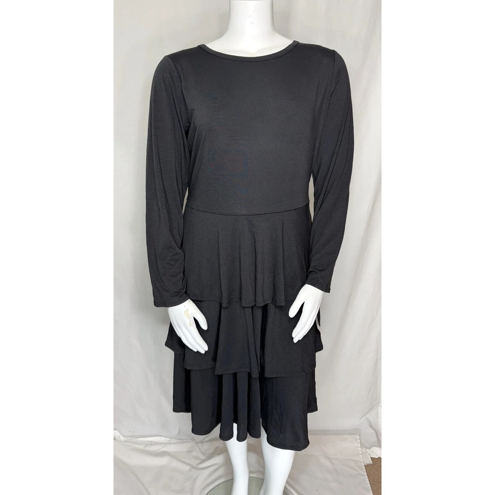 LuLaRoe Georgia Tiered Skirt Dress Womens L Black Long Sleeve Stretch New